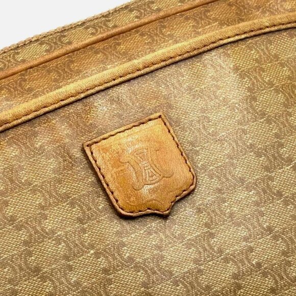 Vintage CELINE Clutch Bag Macadam Pouch Purse PVC Brown 100% Authentic - Picture 3 of 15